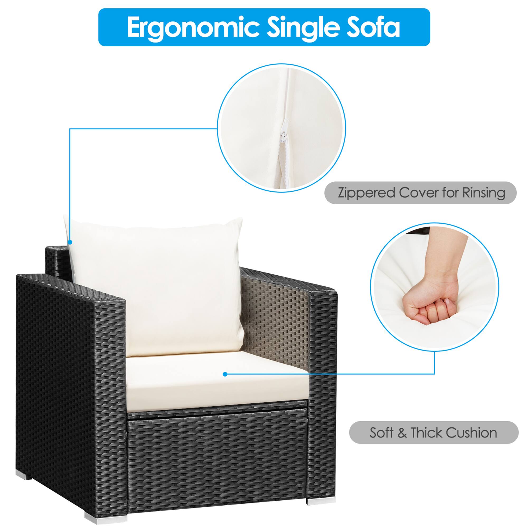 Ergonomic Single Sofa

- Zippered Cover for Rinsing
- Soft & Thick Cushion