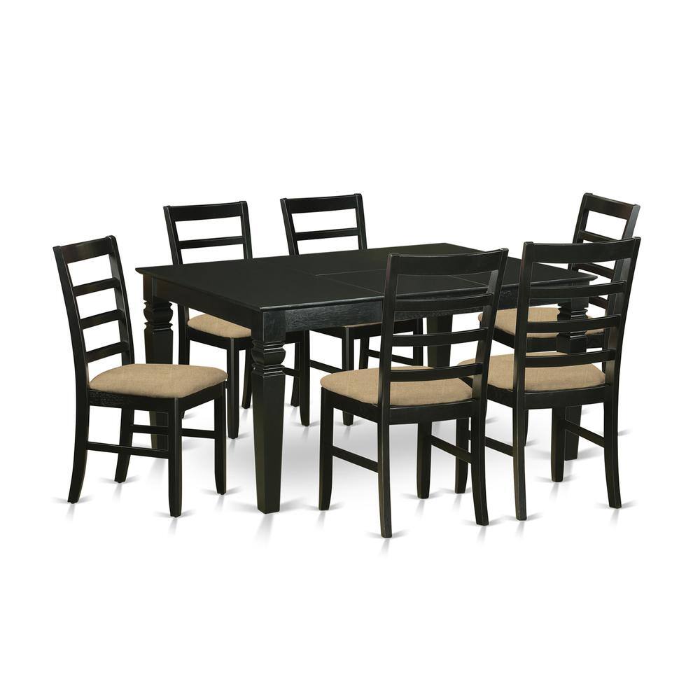 Back. East West Furniture - WEPF7-BLK-C 7 Pc dinette set for 6-Dining Table and 6 dinette Chairs - Black.