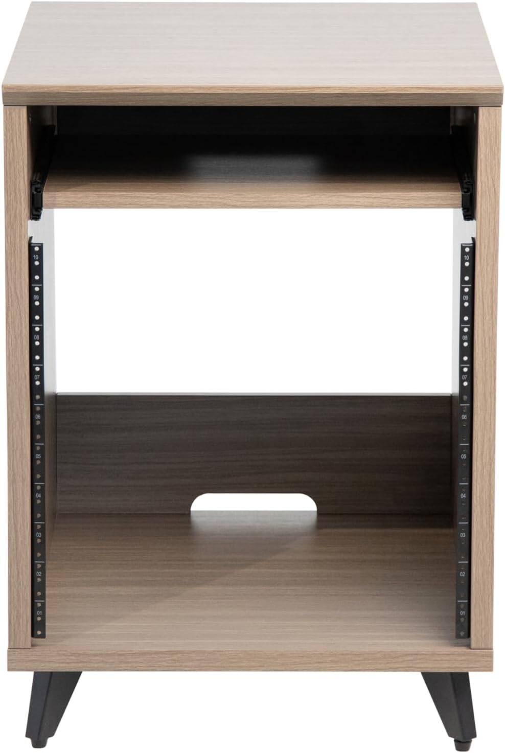 Alt View 1. Gator Frameworks - Elite Furniture Series 10U Studio Rack Table in Driftwood Grey with Slide-Out Tray - Driftwood Grey Finish.