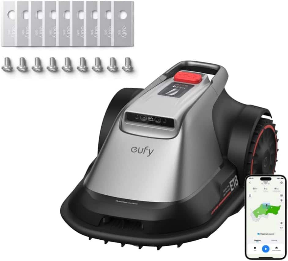 eufy - E18 Robot Lawn Mower,Max 0.3 Acres,Wireless Robot Mower with Auto Mapping,Vision Navigation - Gray