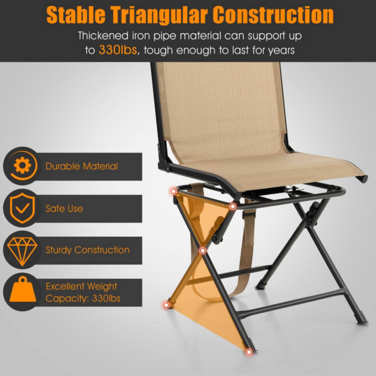 Stable Triangular Construction  
Thickened iron pipe material can support up to 330lbs, tough enough to last for years  

- Durable Material  
- Safe Use  
- Sturdy Construction  
- Excellent Weight Capacity: 330lbs