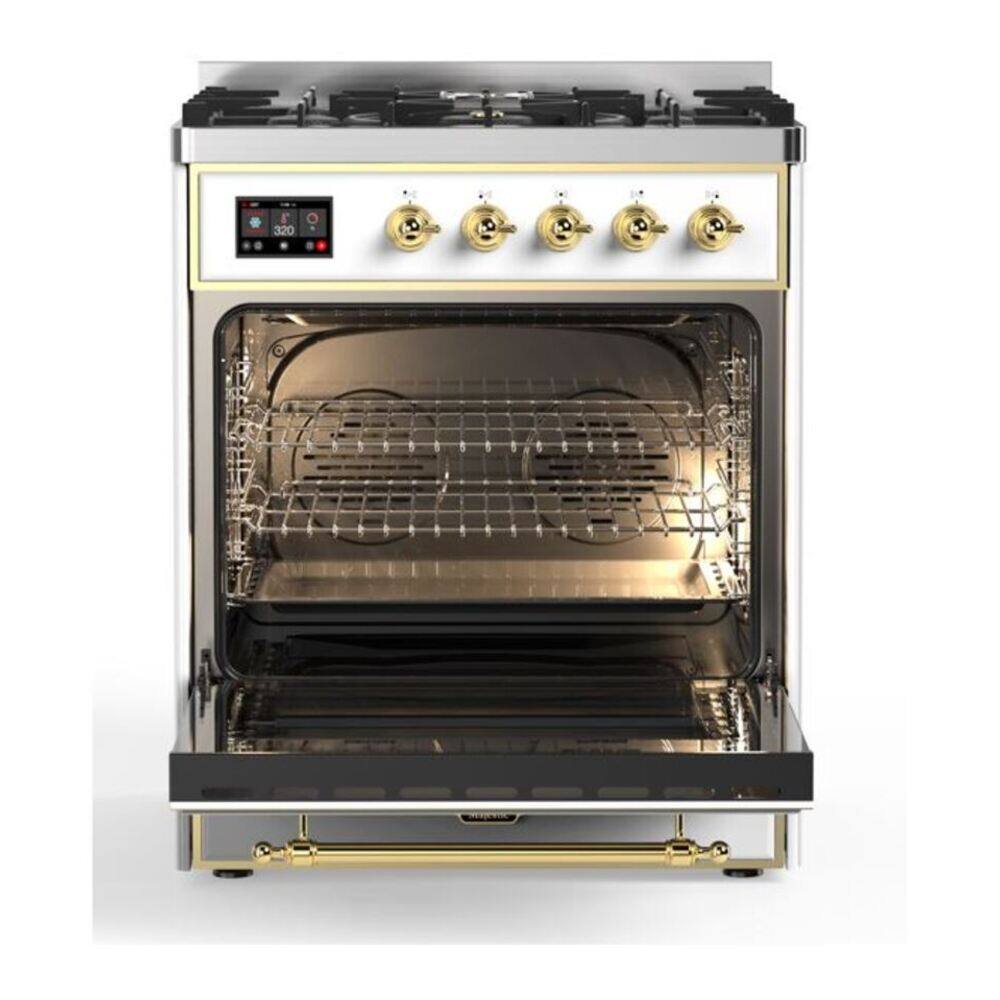 Alt View 3. ILVE - ILVE Majestic II Series  30 in. Dual Fuel Range with 5 Sealed Burners (Natural Gas, Brass Trim) - White.