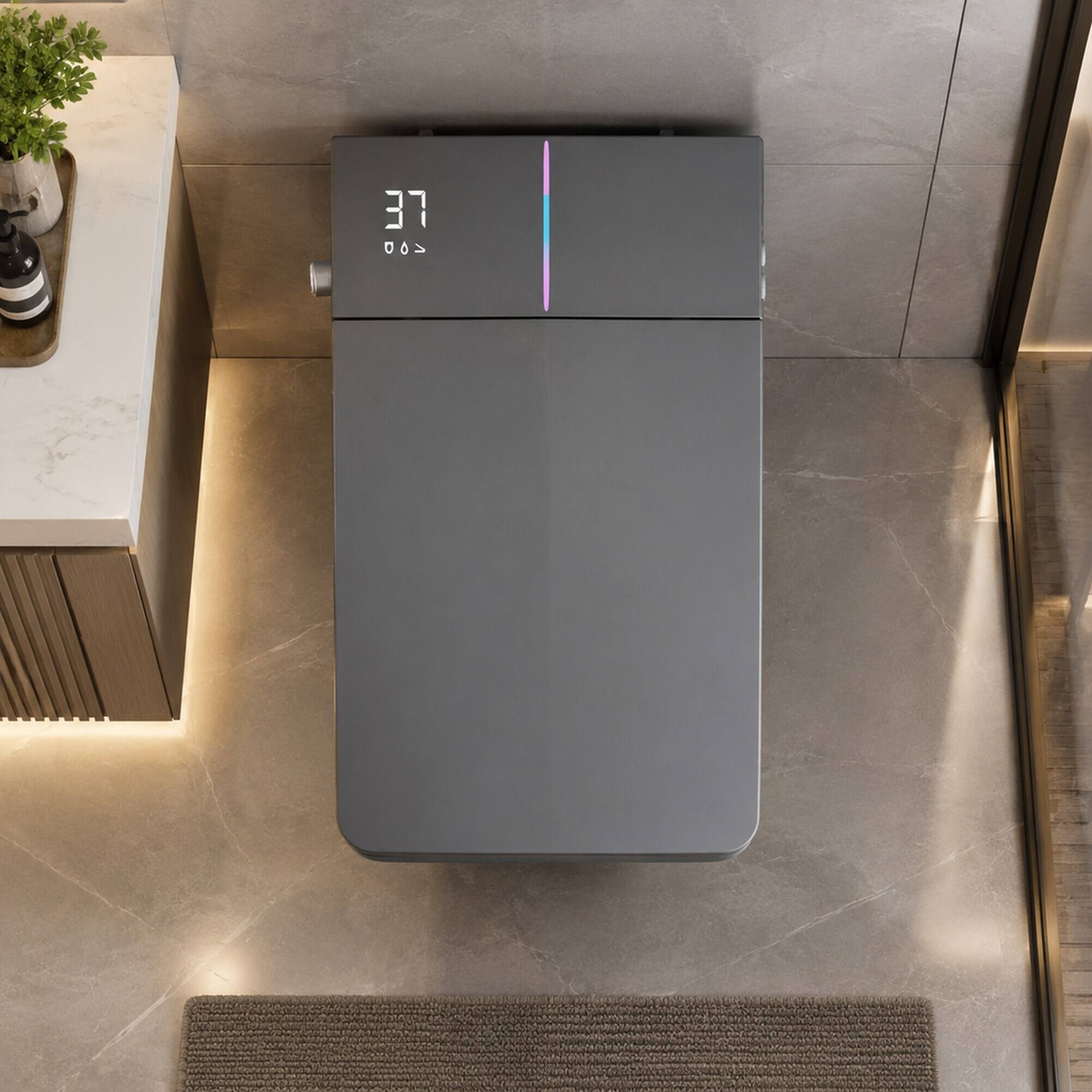Left. RYHNUYNE - Square Matte Grey Smart Bidet Toilet, Built-in Tank Remote Foot Touch Auto Flush Heated Seat LED Display User Memory - Matte Gray.