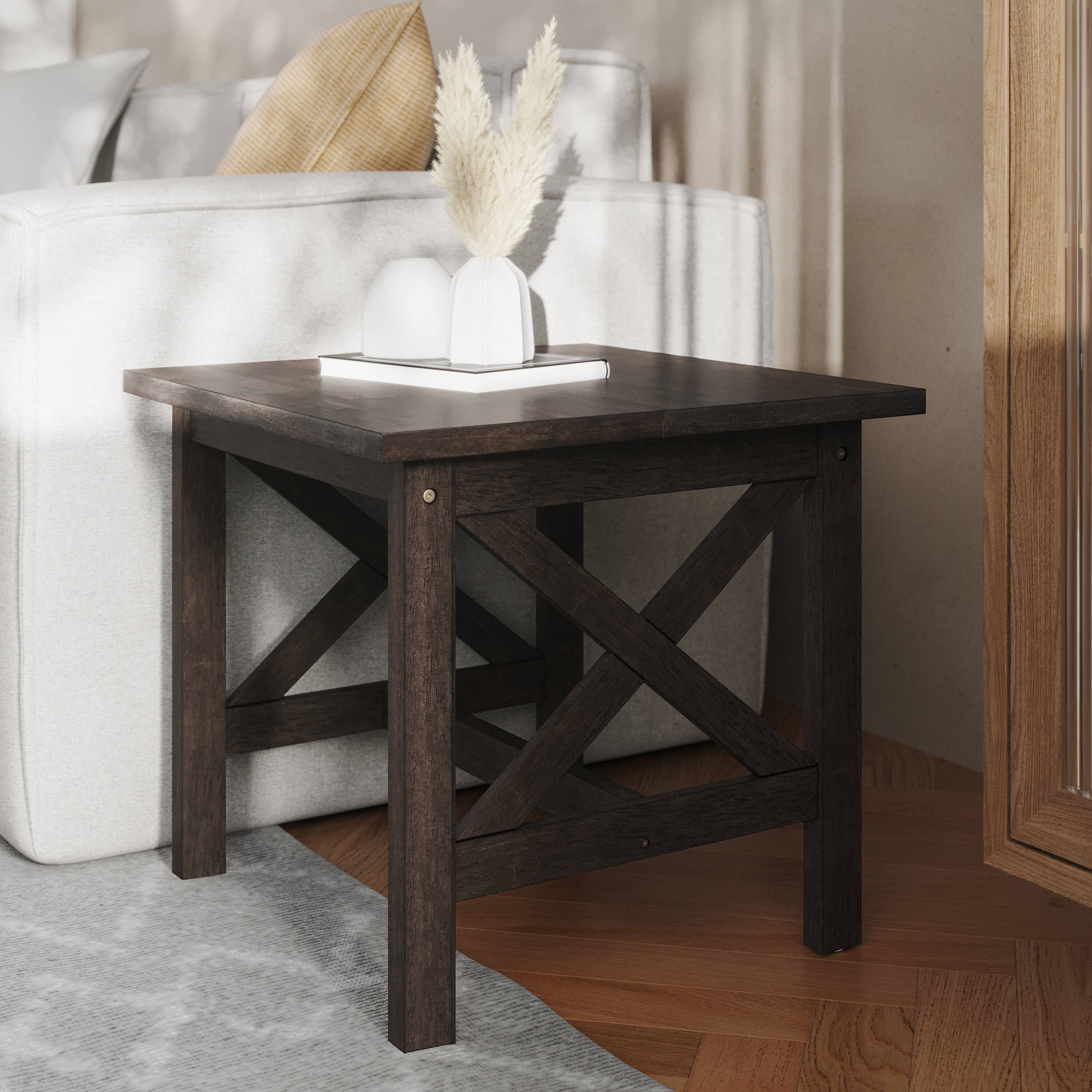 Alt View 3. Flash Furniture - Jasper Farmhouse Style Solid Wood End Table with Traditional X-Frame Design in Dark Gray - Gray.