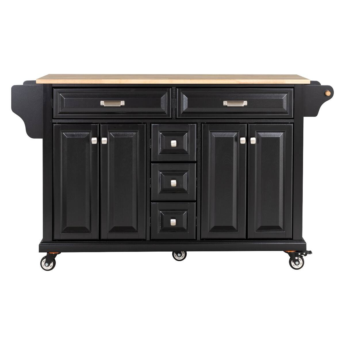 Alt View 4. Loheer - Loheer Black Kitchen Island with Storage Cabinet Rubberwood Countertop Kitchen Cart 5 Drawers Dining Room - Black.