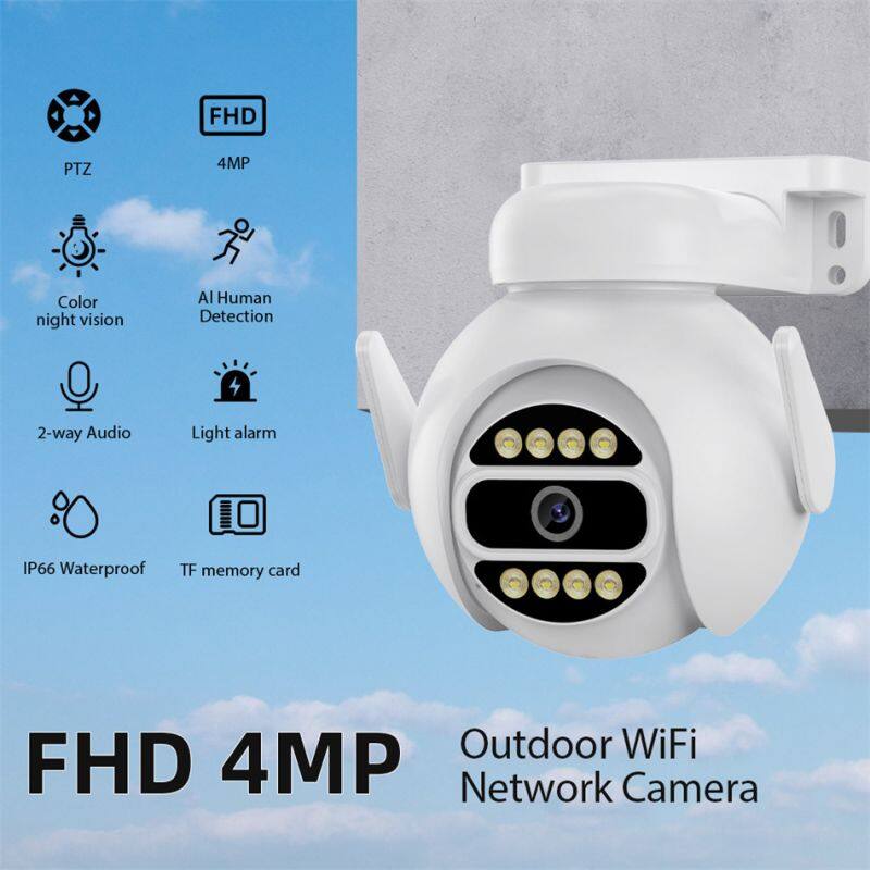 FHD PTZ 4MP Color night vision AI Human Detection 2-way Audio Light alarm IP66 Waterproof TF memory card Outdoor WiFi FHD 4MP Network Camera