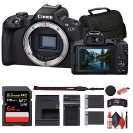 Canon - EOS R50 Mirrorless Camera + 64GB Card + Bag + Charger + Battery + More (International Version) - Black
