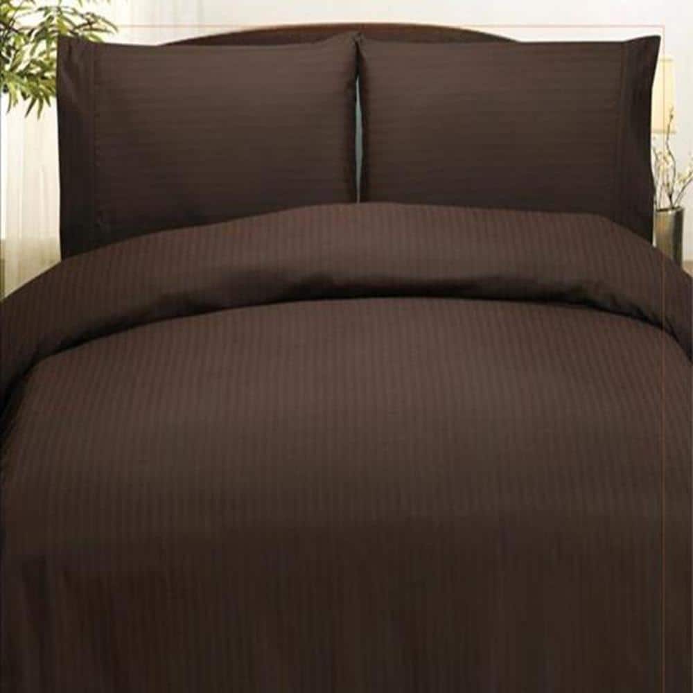 Plazatex - Embossed Dobby Stripe 90GSM Microfiber Sheet Set - Full 54x75" - Chocolate
