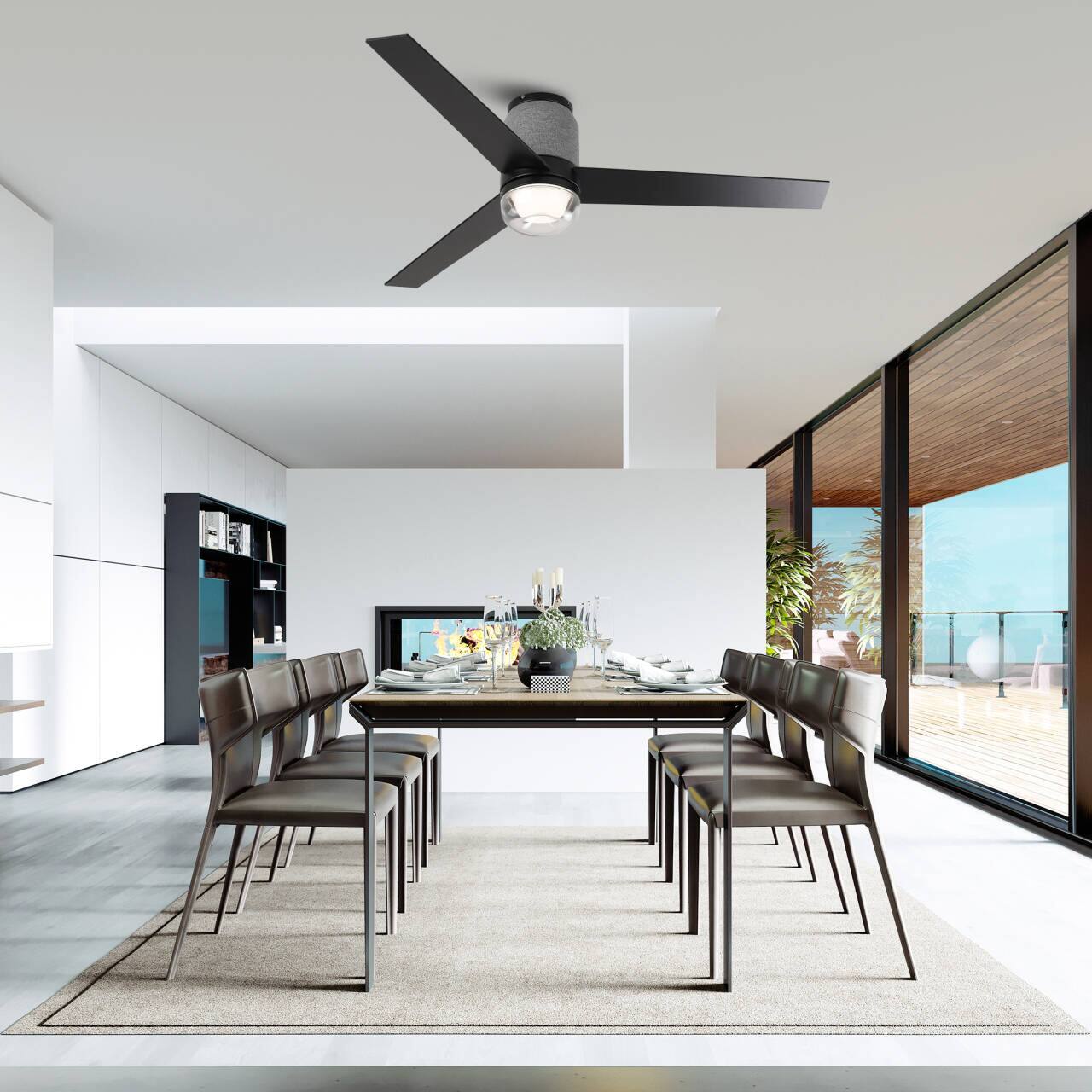 Left. Parrot Uncle - 52" Modern RGB LED Low Profile Smart Ceiling Fan with Light and Remote and App Control - Matte Black.