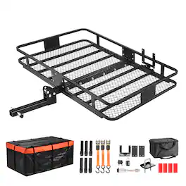 VEVOR - Hitch Mount Cargo Carrier, 60" x 36" x 6" Folding Rear Luggage Rack Basket with Waterproof Cargo Bag - Black