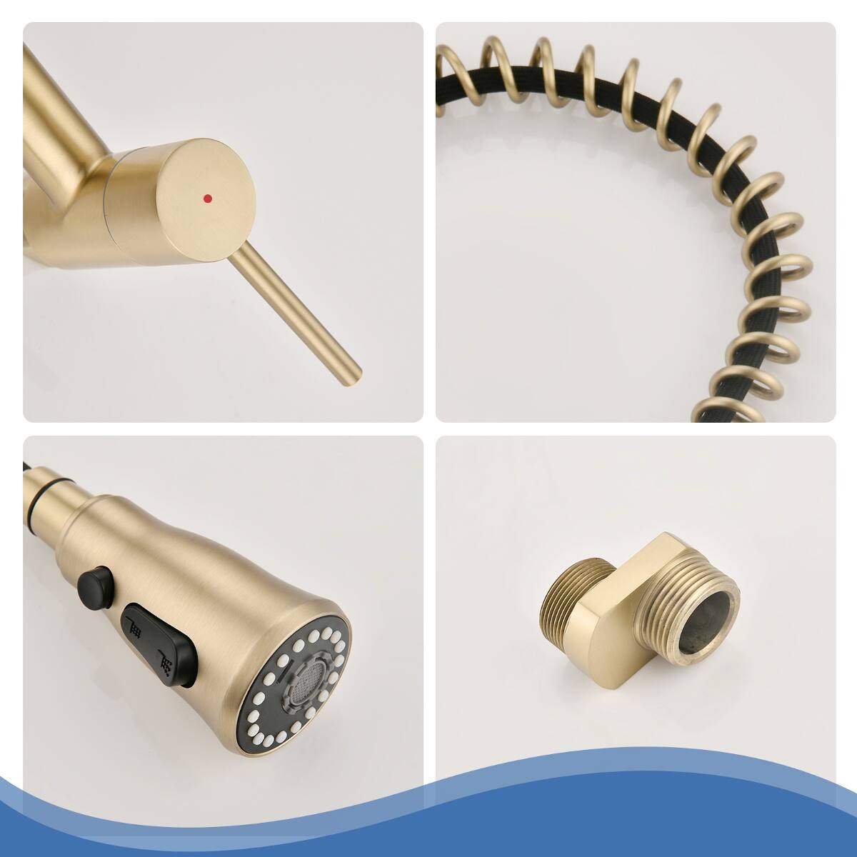 Alt View 2. Ropilly - Ropilly Wall Mounted Bridge Kitchen Faucet, Pull Down Stainless Steel Faucet with Dual Handles, Brushed Gold - Brushed Gold.