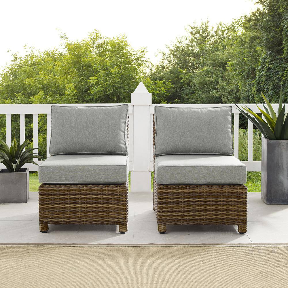 Alt View 7. Crosley Furniture - Bradenton 2Pc Armless Wicker Outdoor Chair Set - 2 Armless Chairs - Gray.