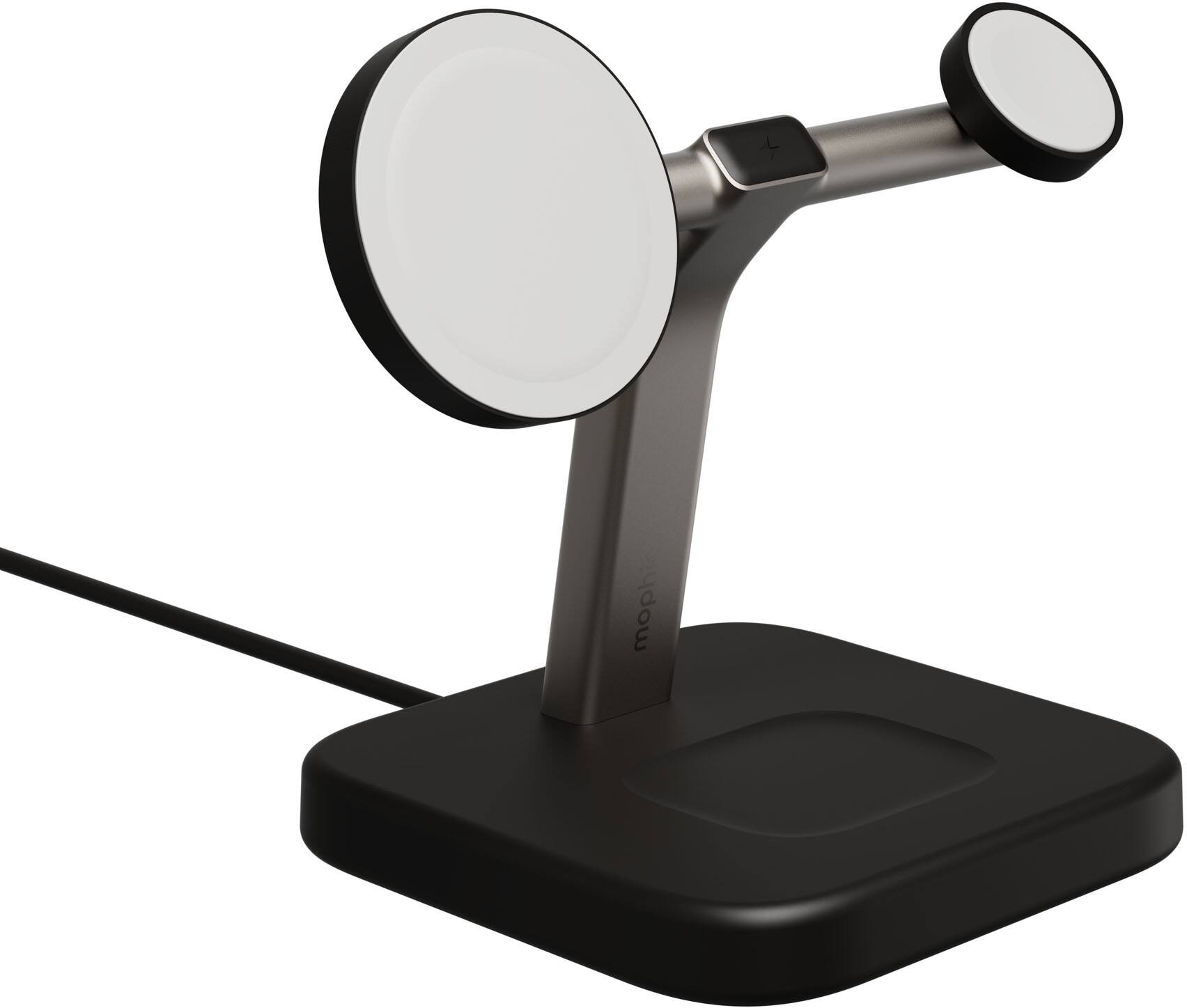 Angle. mophie - Qi2 3-in-1 Charging stand Black - Black.