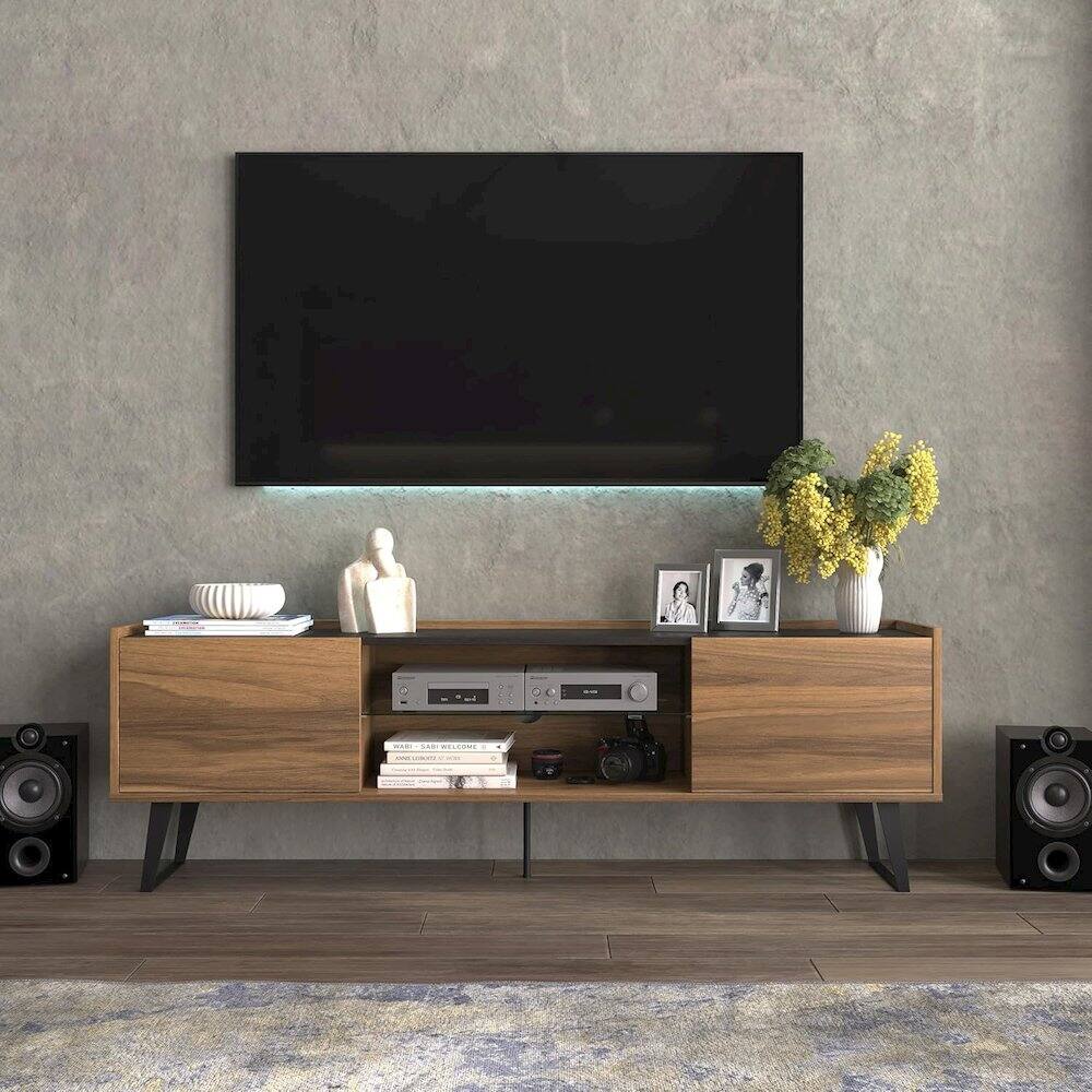 Back. Atelier Mobili - Modern TV Stand for 65-75-80 Inch TVs, Farmhouse Entertainment Center - Brown.