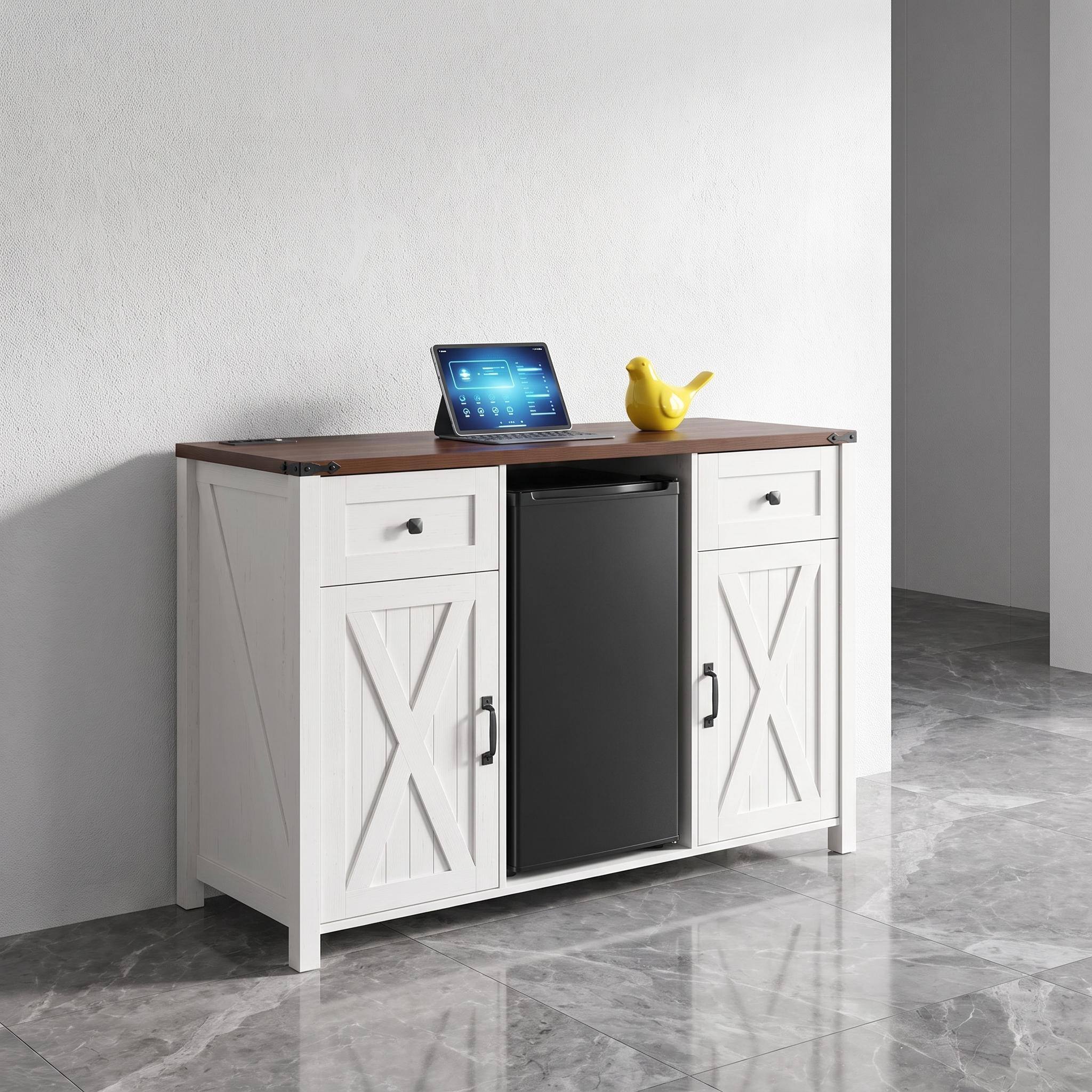 Alt View 6. Forest'nSky - 53.2" Fridge Cabinet Bar Cabinet with Power Outlet, 2 Doors and 2 Drawers in White - White.