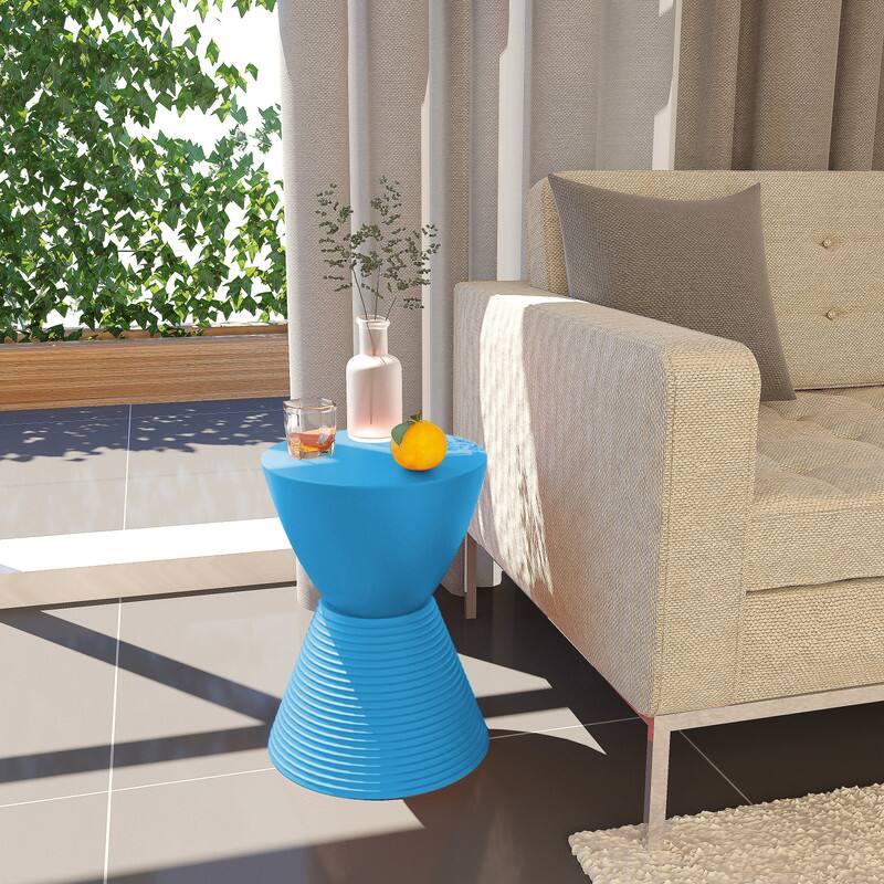 Alt View 2. LeisureMod - Boyd Modern Round Hourglass Accent Side Table, Drum Storage Table with Ribbed Base for Indoor/Outdoor - Blue.