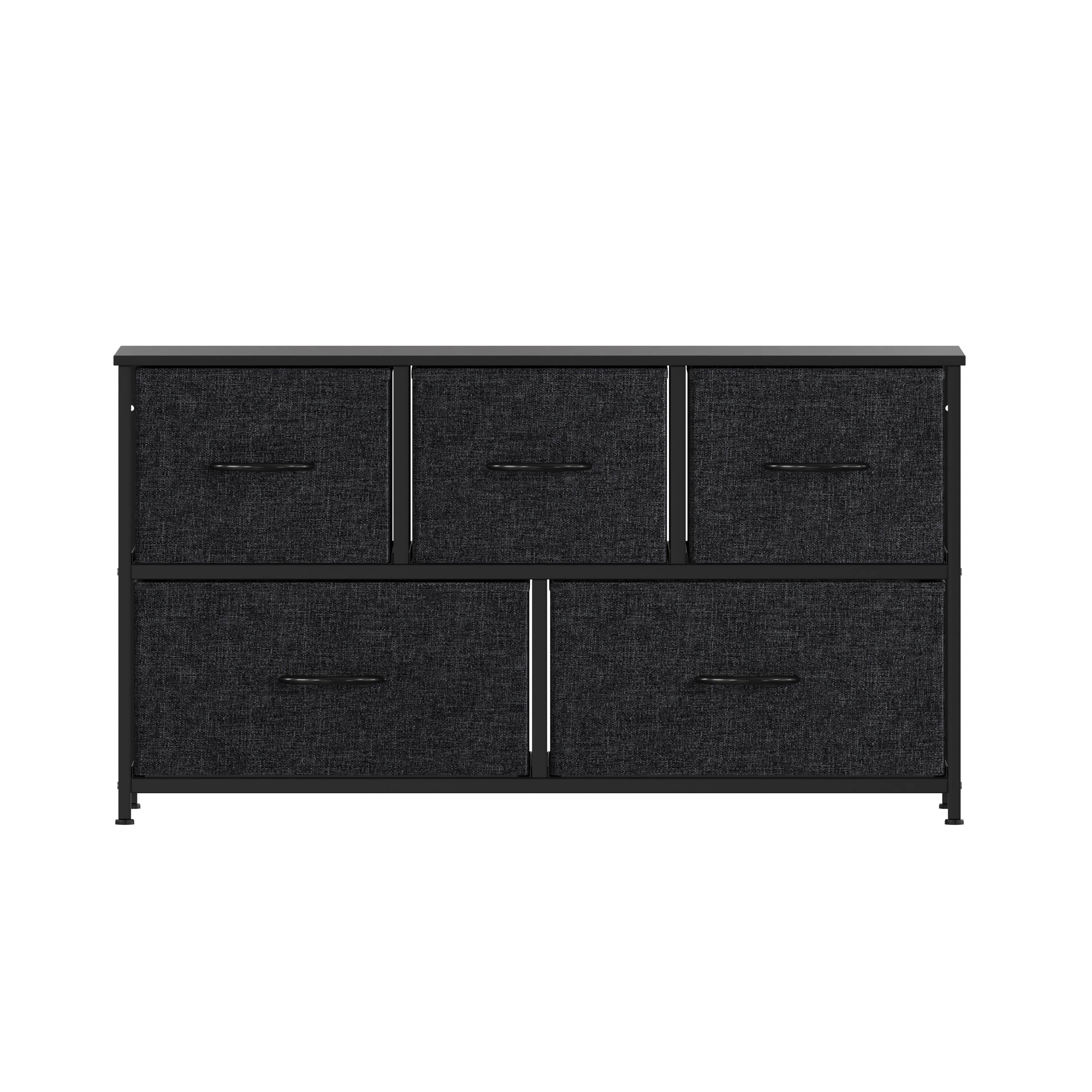 Alt View 9. Emma + Oliver - Marley 5 Drawer Storage Dresser with Cast Iron Frame, Wood Top and Easy Pull Fabric Drawers with Wooden Handles - Black Drawers/Black Frame.