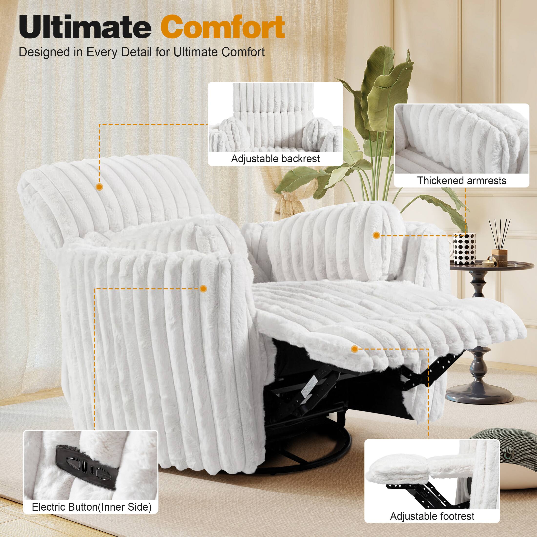 Ultimate Comfort  
Designed in Every Detail for Ultimate Comfort  

- Adjustable backrest  
- Thickened armrests  
- Electric Button (Inner Side)  
- Adjustable footrest
