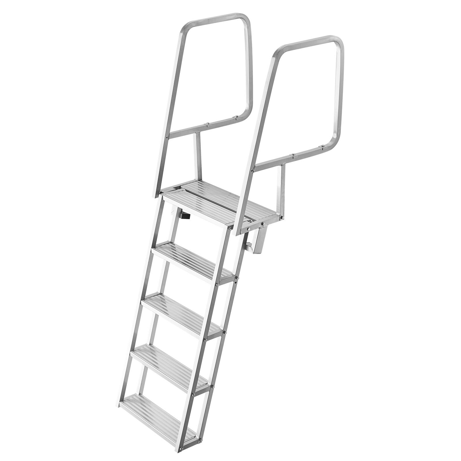 Alt View 5. VEVOR - Flip-Up Dock Ladder, 5-Step, Heavy-Duty Aluminum Alloy Pontoon Boat Swim Ladder, with Non-Slip Wide Steps - Silver.