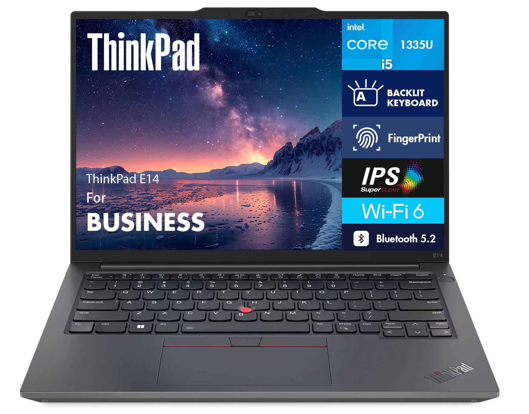 ThinkPad  
Intel CORE i5 1335U  
BACKLIT KEYBOARD  
FingerPrint  
IPS Super CLEAR  
Wi-Fi 6  
Bluetooth 5.2  
ThinkPad E14 For BUSINESS