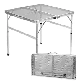 JETRANSPORT - 2ft Small Folding Table With Carry Handle Adjustable Height 10.6-22 In Black Metal Mesh Portable & Compact In - Silver Square - 27.2"L x 27.2"W x 12.2"/26"H