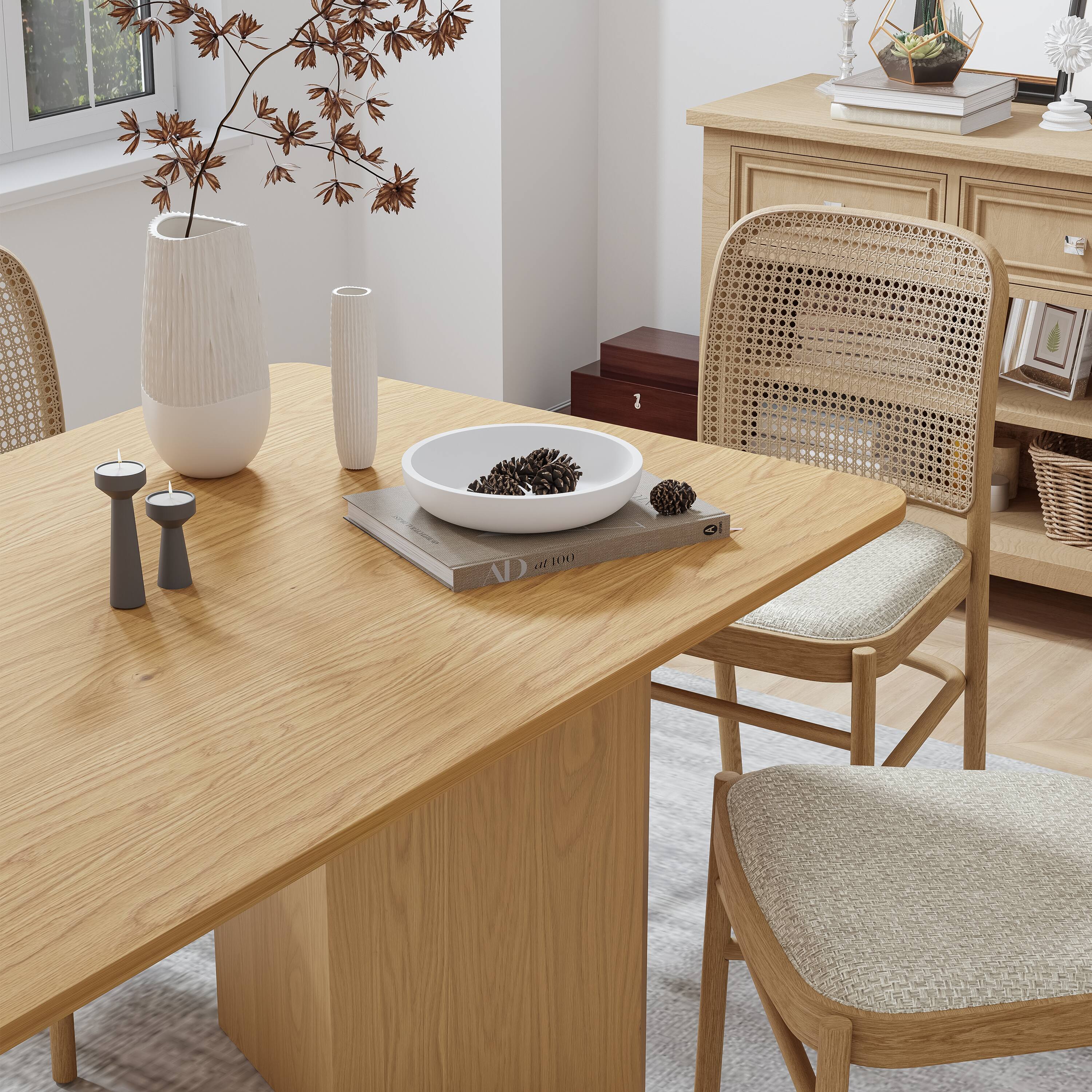 Alt View 4. PexFix - Minimalist Farmhouse Oak Dining Table | Rectangle Solid Wood, Double Pedestal Base for 6, 67-Inch - Natural.