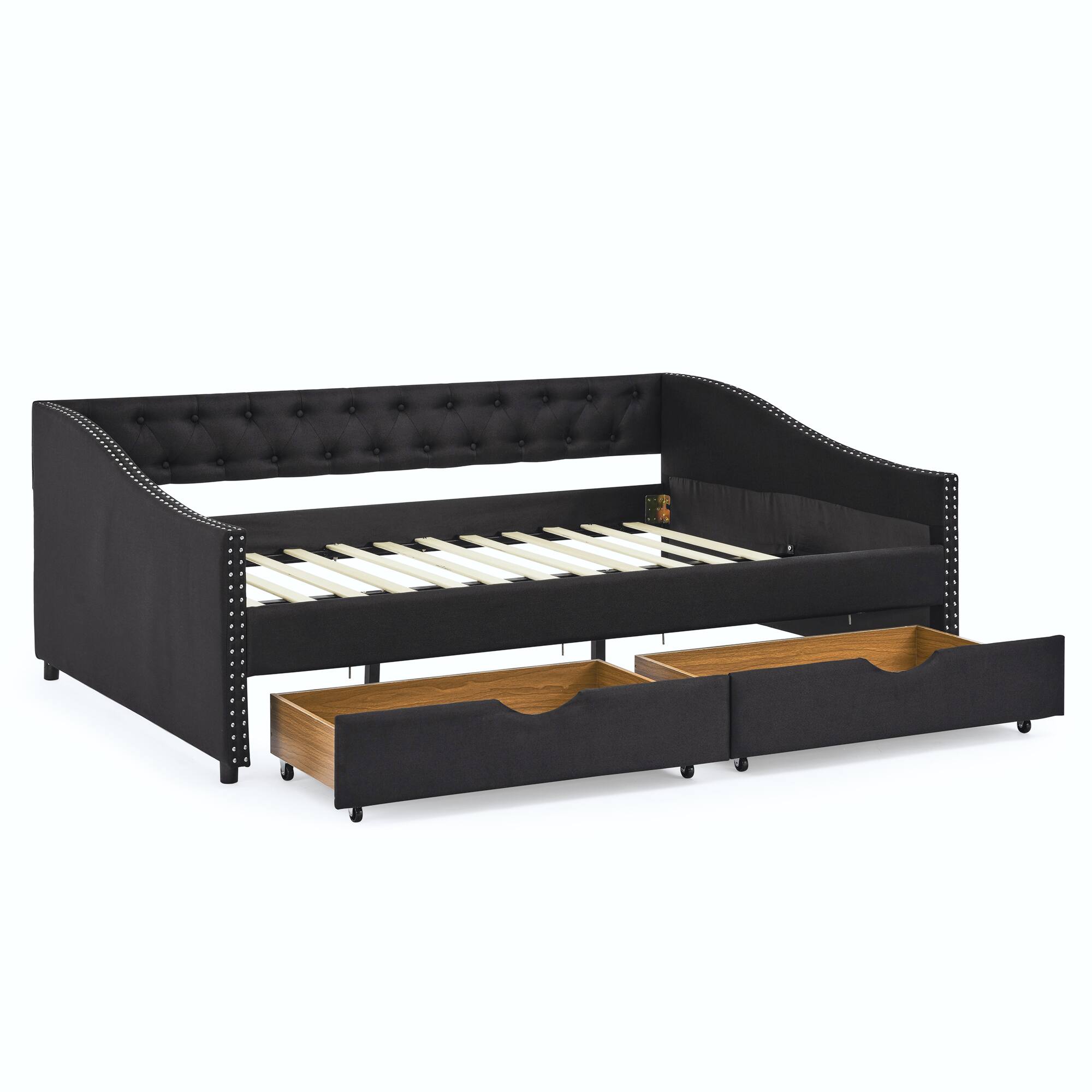 Alt View 9. Tiramisubest - Full Size Daybed with Drawers Upholstered Tufted Sofa Bed, (80.5''x55.5''x27.5'') - Black.
