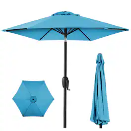 Best Choice Products - 7.5ft Heavy-Duty Outdoor Market Patio Umbrella w/ Push Button Tilt, Easy Crank - Sky Blue