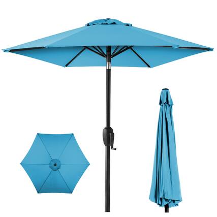 Front. Best Choice Products - Best Choice Products 7.5ft Heavy-Duty Outdoor Market Patio Umbrella w/ Push Button Tilt, Easy Crank - Sky Blue - Sky Blue.