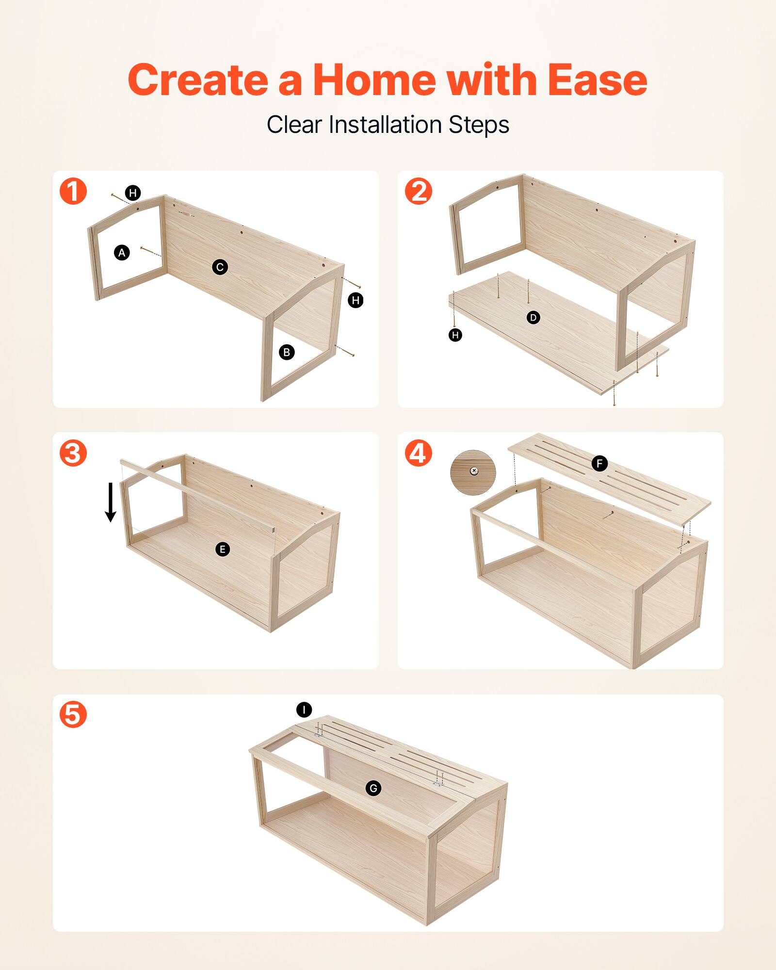 Create a Home with Ease  
Clear Installation Steps  
1. H A C H B  
2. D  
3. E  
4. F  
5. I G