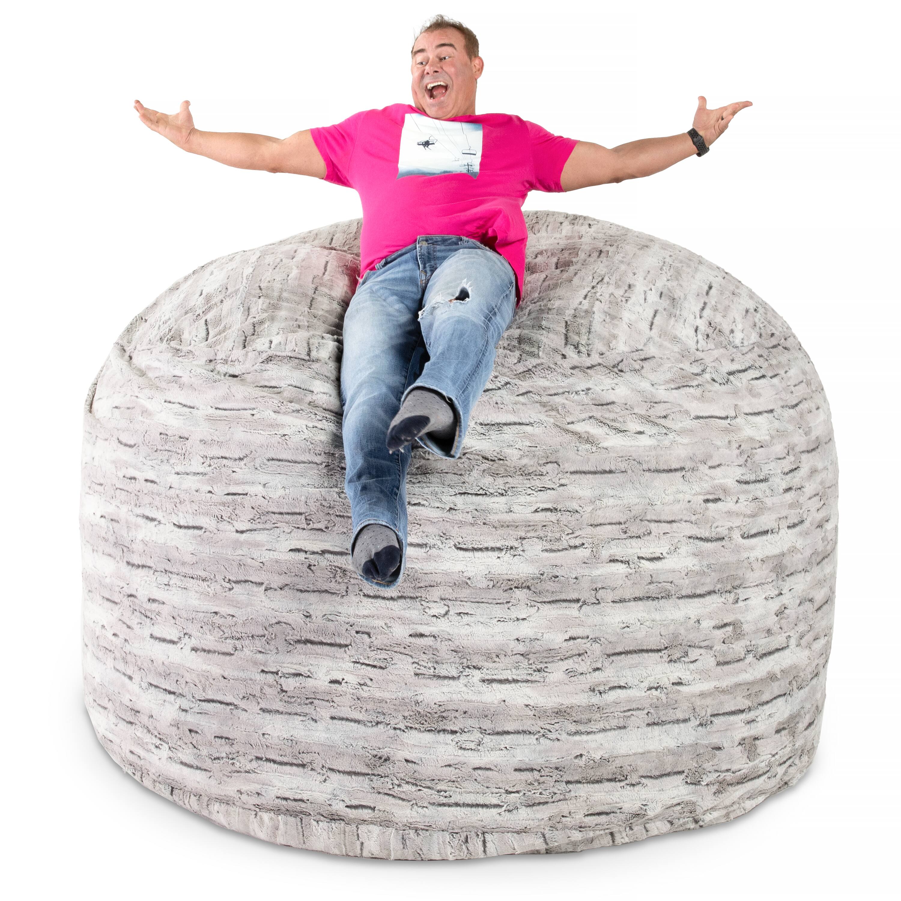 Angle. Jaxx - Jaxx Saxx 6 Foot Giant Bean Bag Chair- Luxe Faux Fur, Silver Fox - Faux Fur - Silver Fox.