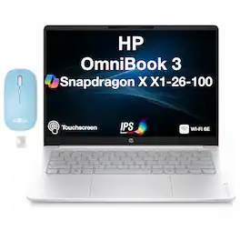 HP - OmniBook 3 Laptop 14.0 WUXGA Display (Snapdragon X X1-26-100, 16GB, Win 11 Pro) w/Dockztorm Wireless Mouse - Glacier Silver
