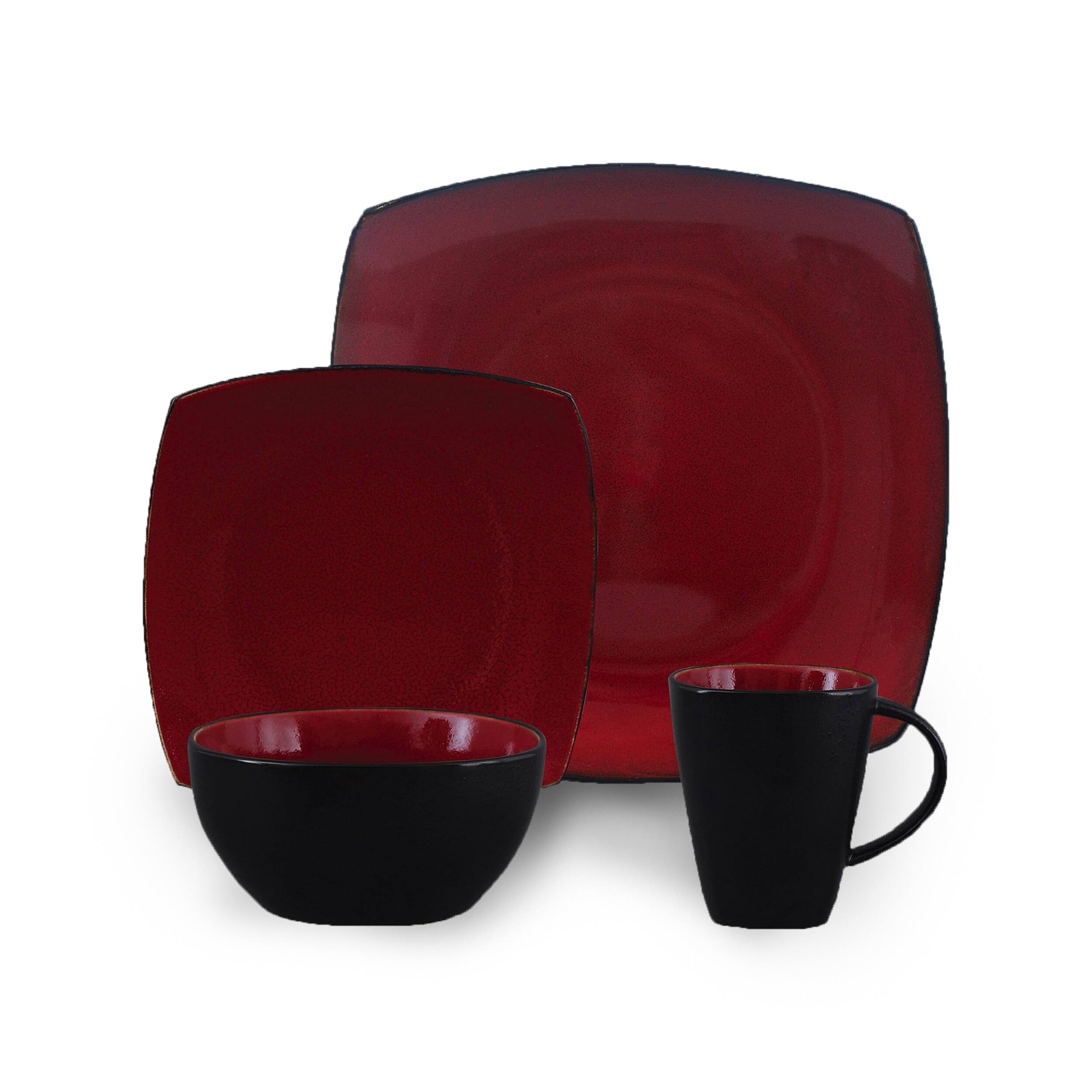 Alt View 1. Gibson - Gibson Soho Lounge 16 Piece Square Stoneware Dinnerware Set in Red and Black - Red.