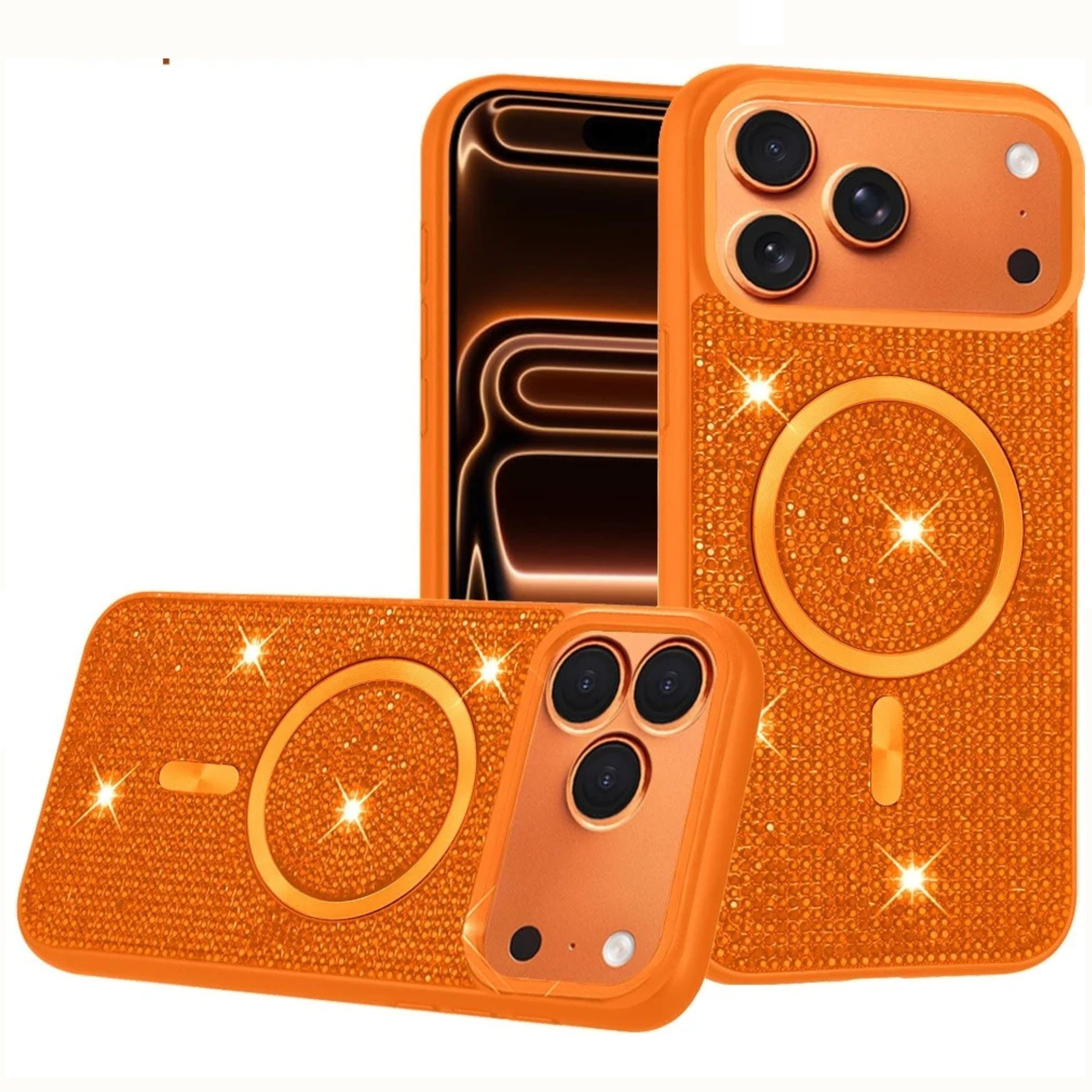 Kitcheniva - Magnetic Circle Full Bling Case With Tempered Glass For iPhone 17 Pro Max - Orange price history on PriceWatchPro
