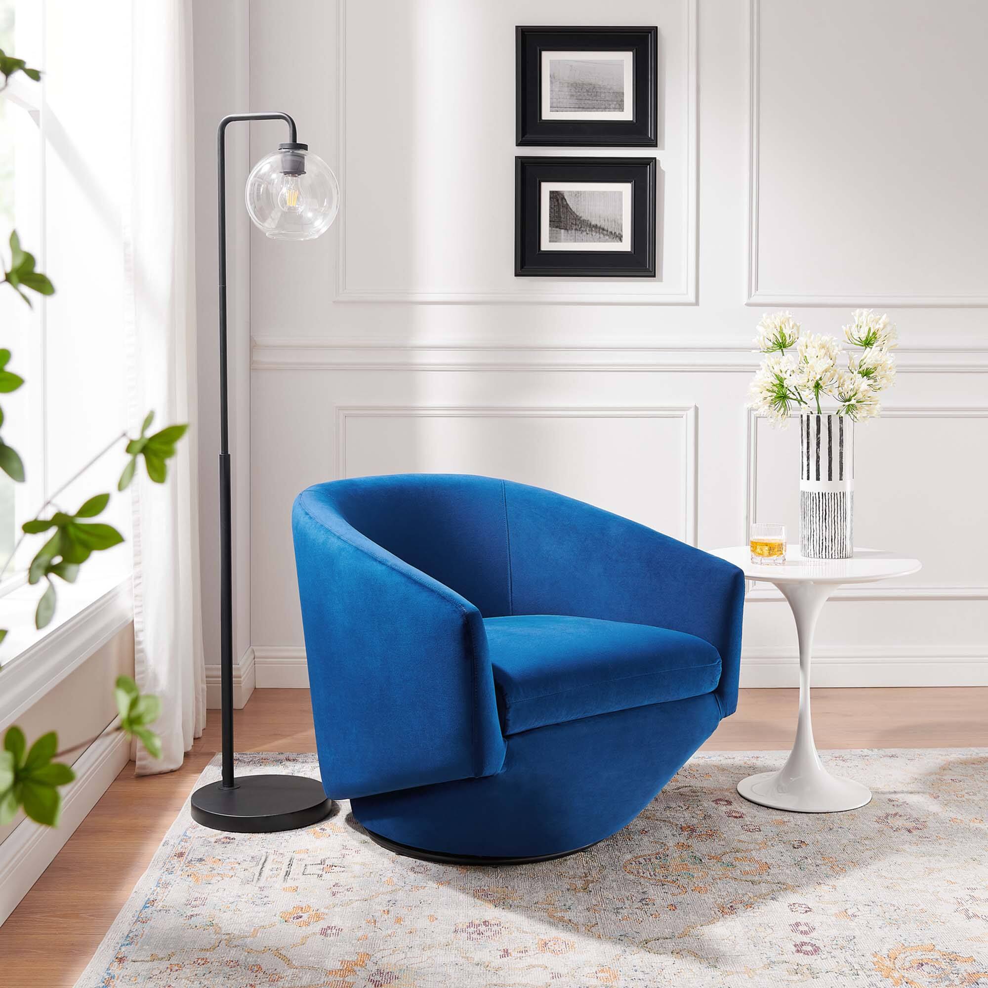 Series Performance Velvet Fabric Swivel Chair by Modway - Navy