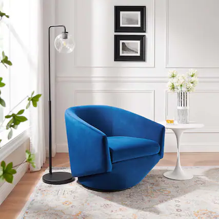 Front. Modway - Series Performance Velvet Fabric Swivel Chair by Modway - Navy.