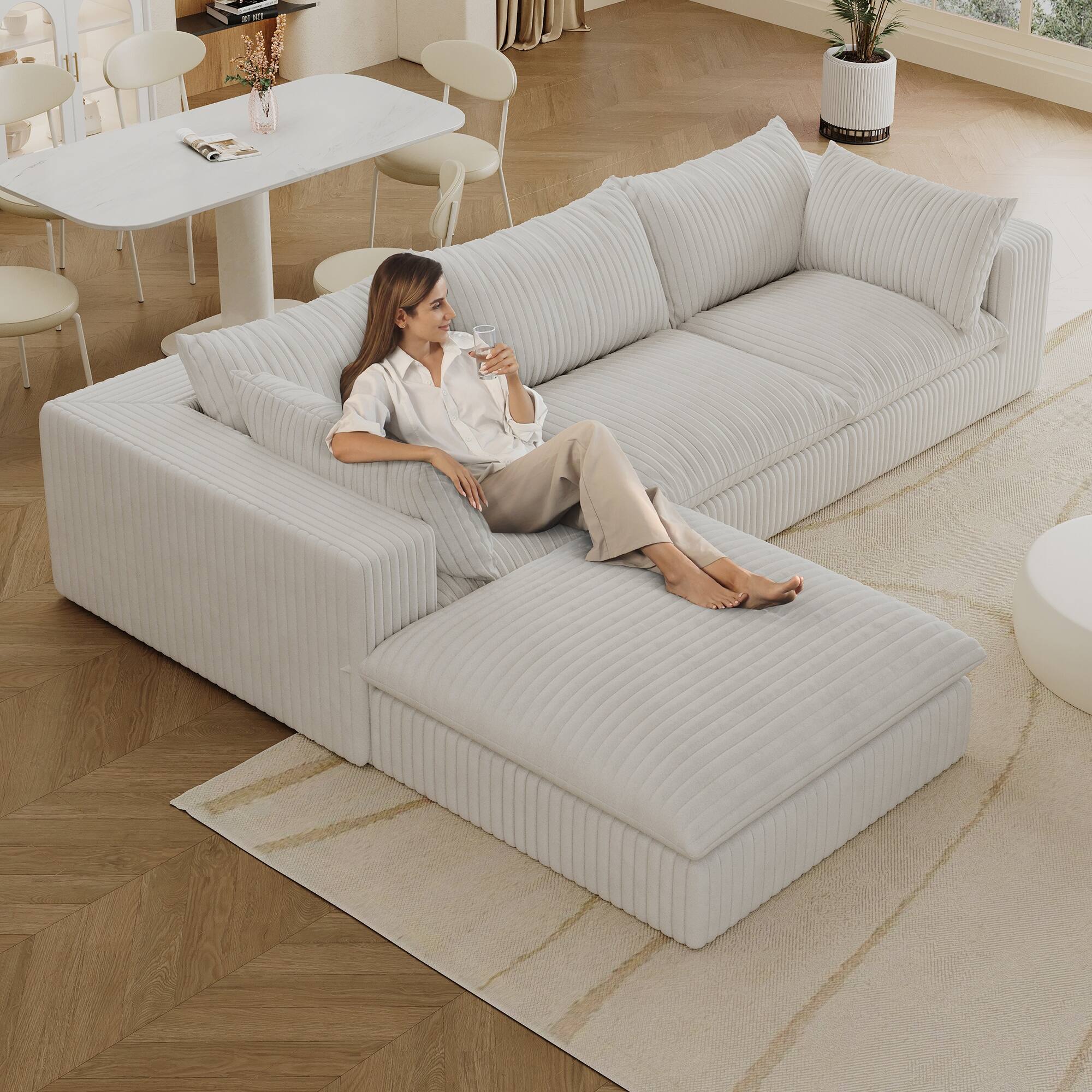 Alt View 4. Boyel Living - White Modular 4 Seat Fabric Sectional Sofa 118.2-in L x 78.8-in W x 24.0-in H - White.