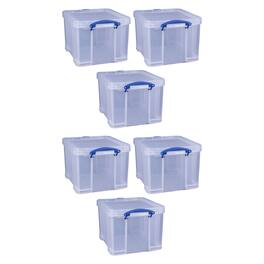 Really Useful Box - 32 Liter Storage Container w/Snap Lock Handles, 6 Pack - Clear