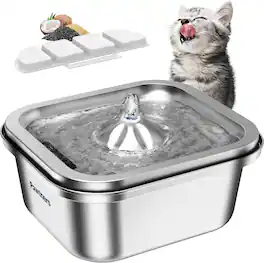 Pawtners - Cat Water Fountain Stainless Steel, 4L/140oz Pet Water Bowl with Filter, Quiet Pump, Automatic Drinking Dispenser - Silver