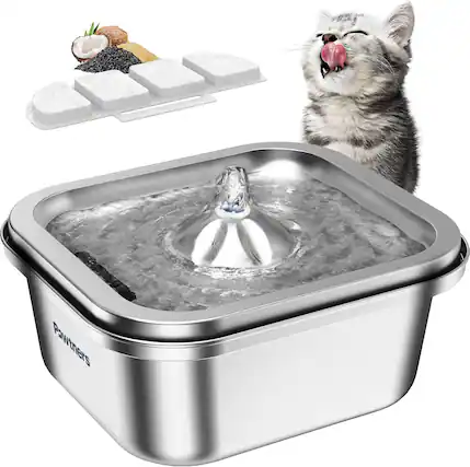 Front. Pawtners - Cat Water Fountain Stainless Steel, 4L/140oz Pet Water Bowl with Filter, Quiet Pump, Automatic Drinking Dispenser. - Silver.