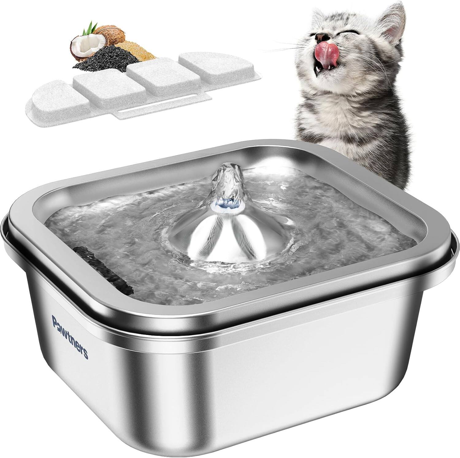 Front. Pawtners - Cat Water Fountain Stainless Steel, 4L/140oz Pet Water Bowl with Filter, Quiet Pump, Automatic Drinking Dispenser. - Silver.