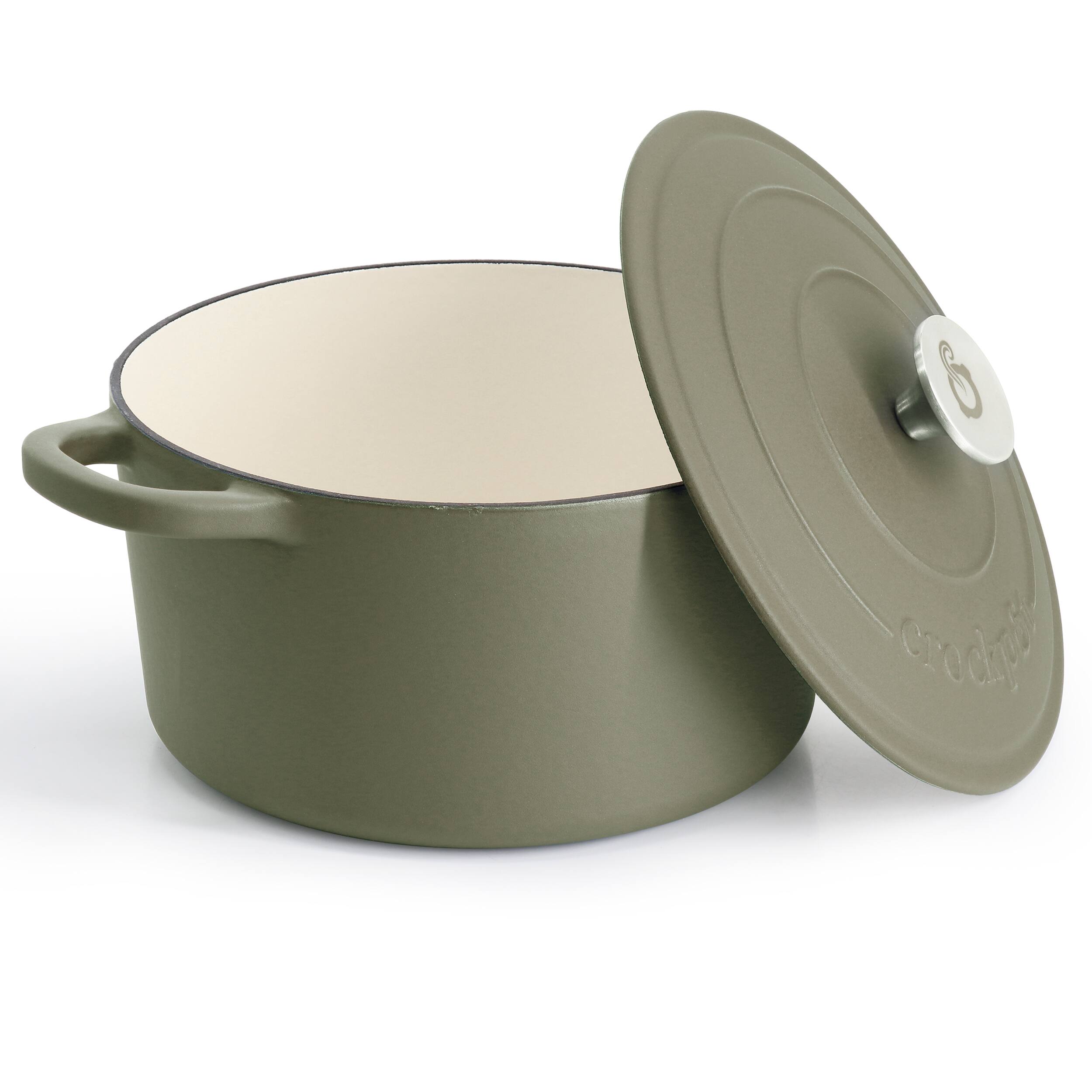 Alt View 1. Crockpot - Crockpot Artisan 5 Quart Enameled Cast Iron Dutch Oven in Matte Green - Matte Green.