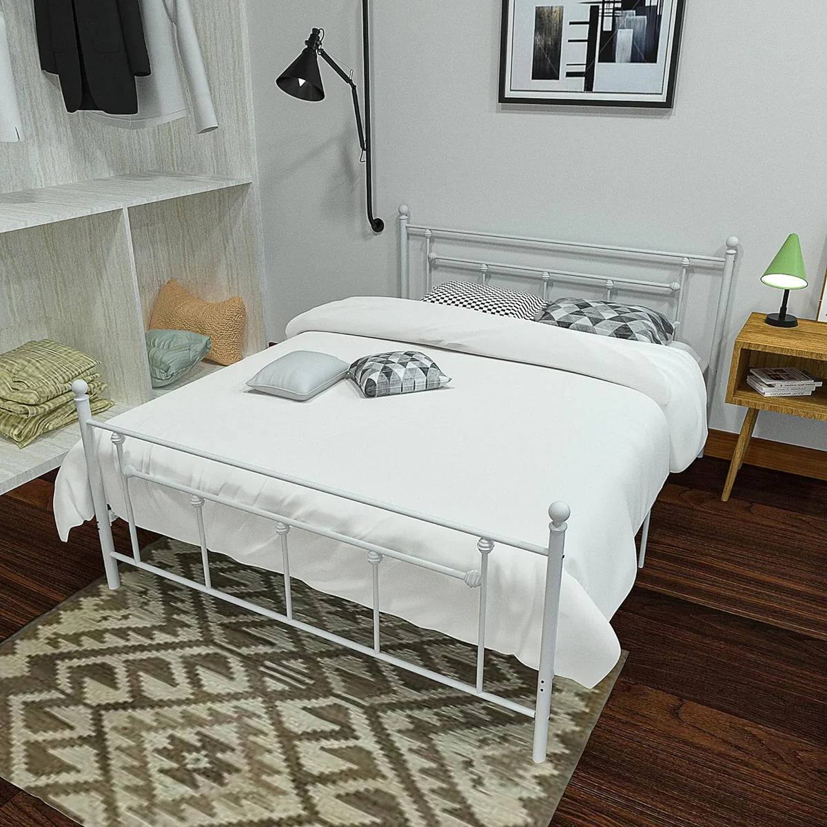 Back. Hivvago - Hivvago Full Vintage Style Metal Platform Bed Frame with Headboard Footboard - White.