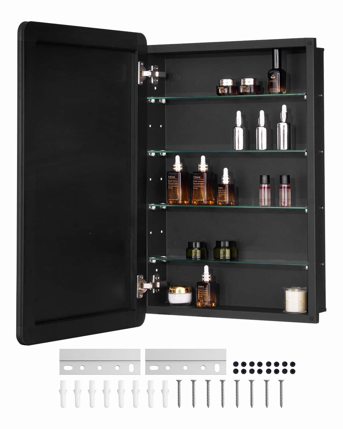 VEVOR - Medicine Cabinet, 20 x 30 inch, Medicine Cabinet for Bathroom with Mirror, Aluminum Frame Bathroom Wall Cabinet - Black