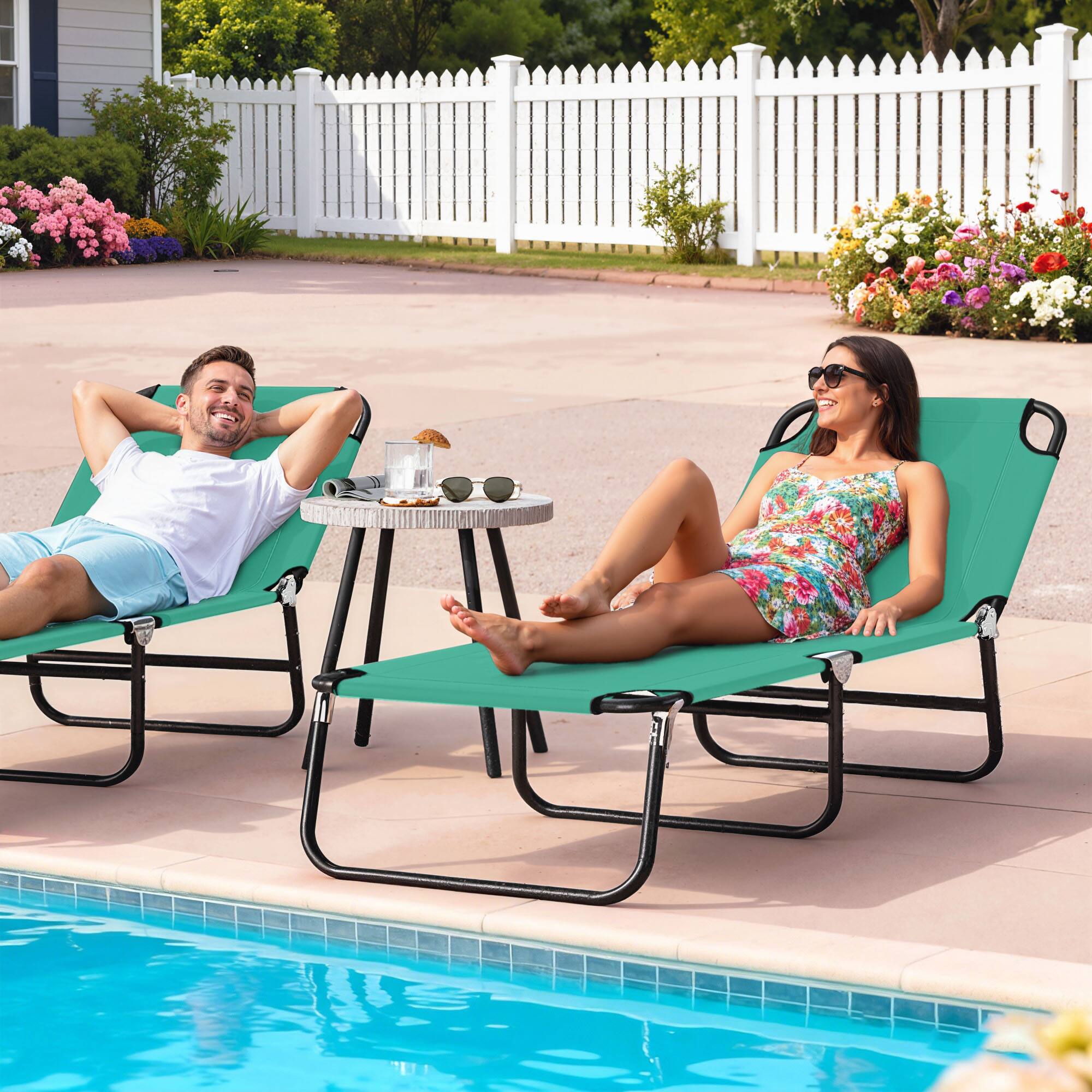 Alt View 1. Outsunny - Portable Folding Adjustable Sun Beach Lounger / Camping Cot - - Green.