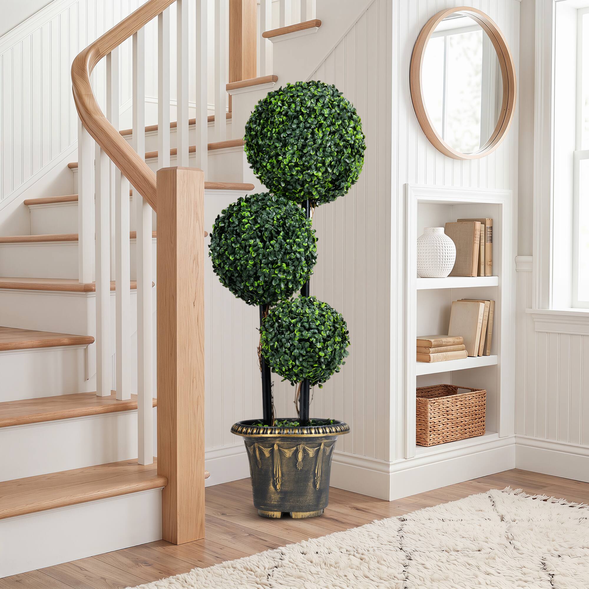 Alt View 3. Costway - Costway 2 PCS 3 FT Artificial Boxwood Topiary Tree, Sun-Protective Triple Ball Shrubs - Green, Black, Golden.