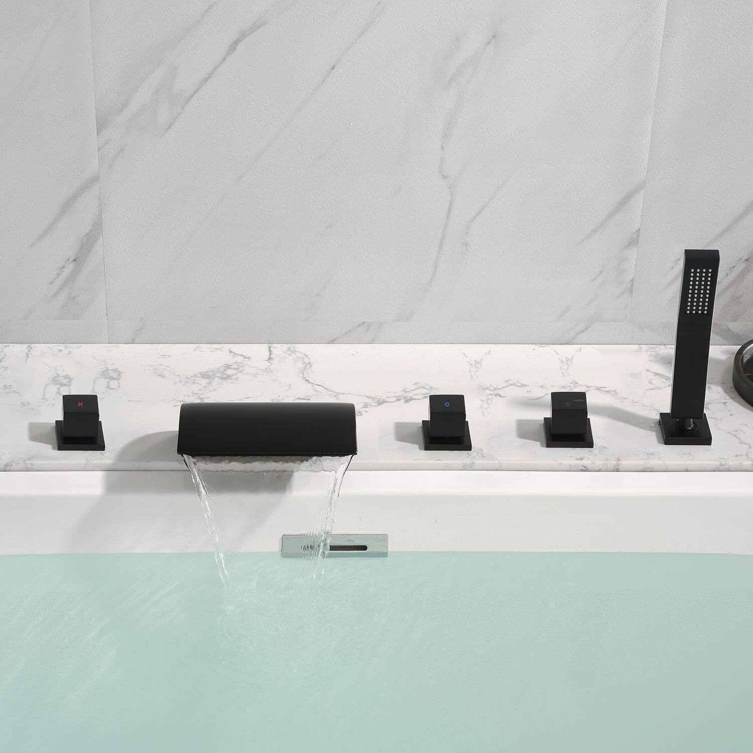 Alt View 9. Boyel Living - Black Cold and Hot Water Five Hole Installation Waterfall Bath Tub Faucet with Handheld Shower - Matte Black.