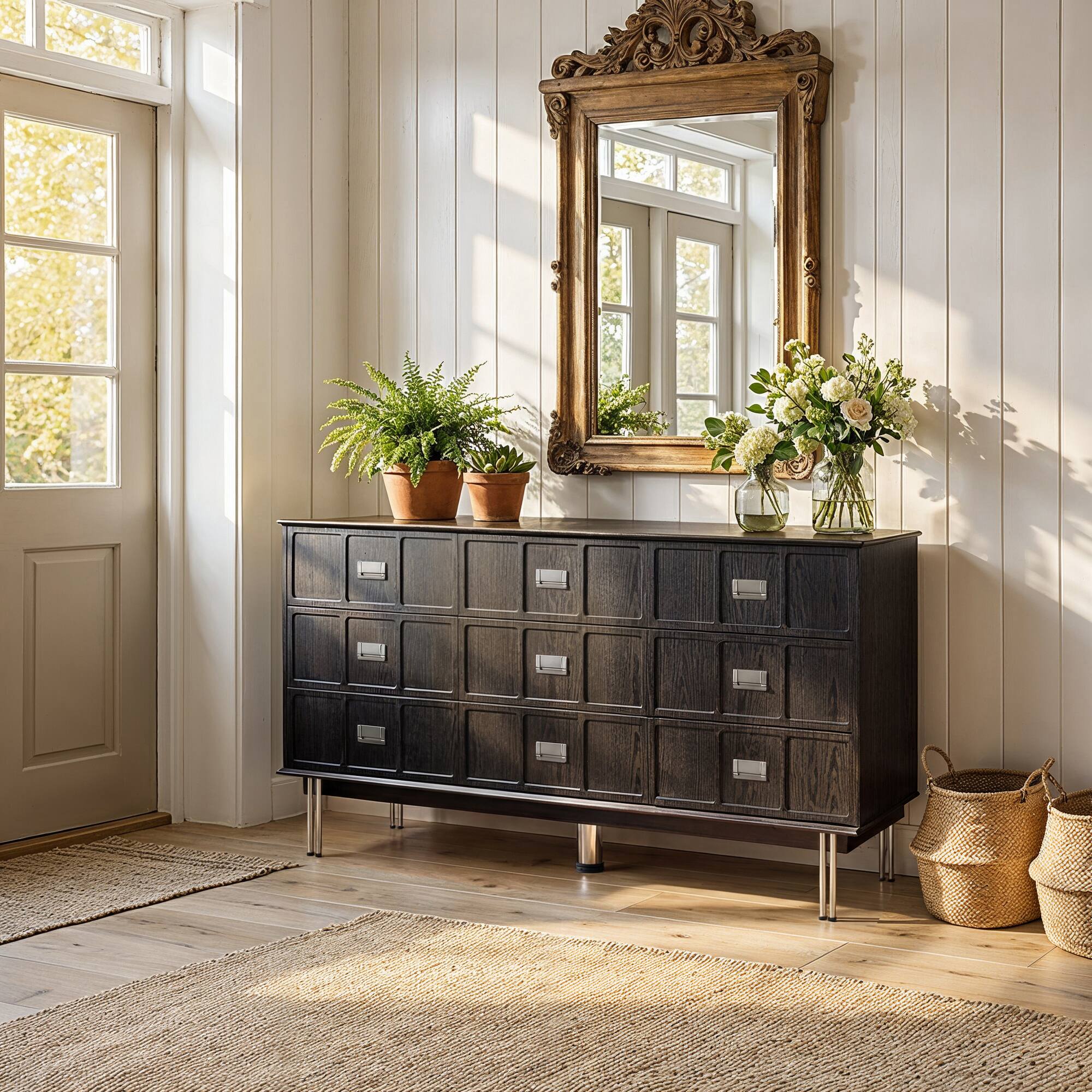 Alt View 1. FUFU & GAGA - Vintage Card Catalog 9 Drawer Dresser - Industrial Storage Cabinet with Silver Metal Handles for Bedroom, Living Room - Black.