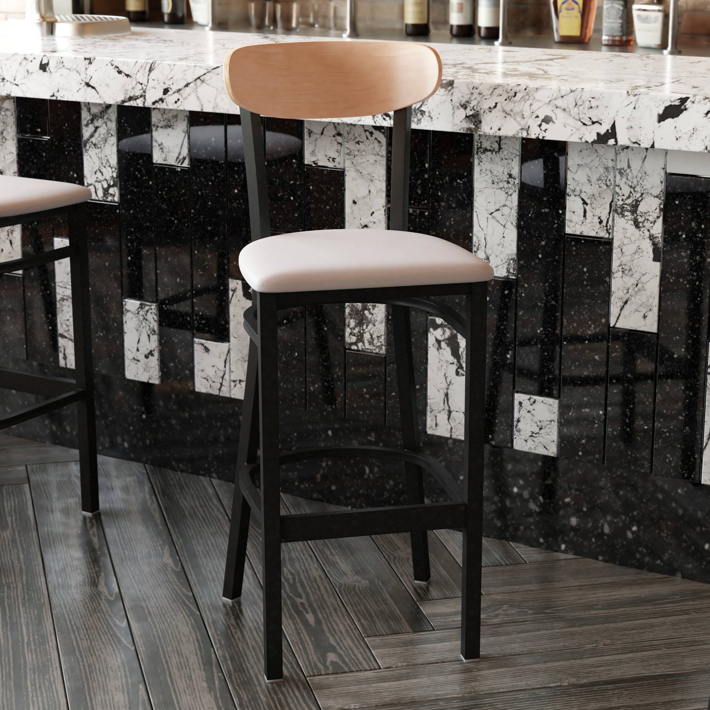 Alt View 2. Flash Furniture - Wright Commercial Barstool with 500 LB. Capacity Black Steel Frame, Natural Birch Finish Wooden Boomerang Back, and Gray - Gray.