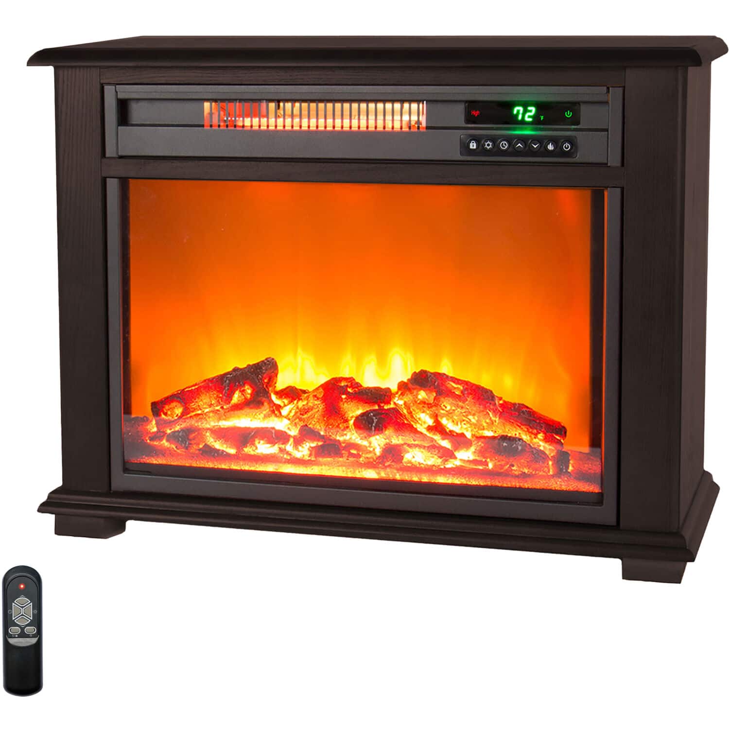 Front. Lifesmart - 3-Quartz Infrared Fireplace Heater - Dark Walnut.